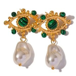 For Love And Lemons Malachite 18KGold Plated Stainless Steel Waterproof Earrings